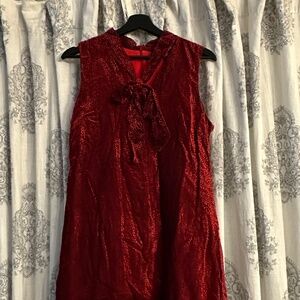 Karl Lagerfeld Paris Red Polka Dot Sleeveless Knee Length Dress Bow Ruffle Sz 8